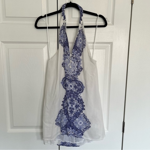 O'Neill Journey Blue and Ivory Print Halter Dress Size M - Picture 3 of 6